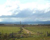 A southbound Class 26-hauled freight close to the summit of the 1 in 70 gradient approaching Culloden Moor in the 1970s - Ben Wyvis stands in the distance beyond the Moray Firth and the Black Isle.<br><br>[Frank Spaven Collection (Courtesy David Spaven) //]