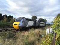 East Coast 43 299 approaches Kirkcaldy with the afternoon Aberdeen - London Kings Cross service on 20 September 2010.<br><br>[David Panton 20/09/2010]