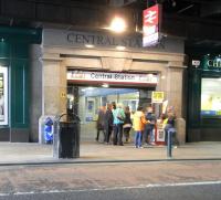 The Argyle Street entrance to Glasgow Central seen here on 1 September 2010. Situated underneath the mainline station, this entrance provides escalator access to both it and the low level platforms. Bright artificial lighting is permanently switched on under the 'umbrella' formed by the width of all 15 platforms. Across the road is another entrance which leads to nothing but a passageway under the road and up to this side. Needless to say it is far and away the least used of the 5 street entrances to Central, which cover all four sides of the station.<br><br>[David Panton 01/09/2010]