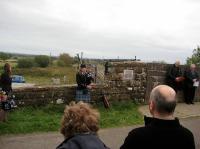 Bridge 32 overlooks the site of the Quintinshill disaster. A memorial was unveiled at 3pm this afternoon by the late Denis Muir's daughter. A hymn, a prayer and a minute's silence were followed by a lament - the Flowers of the Forest. A moving ceremony.<br><br>[Bruce McCartney 26/09/2010]