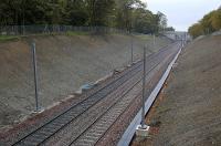 Looking west towards Drumgelloch from the former Moffat Mills. The masts are up but there's no wires.<br><br>[Bill Roberton 27/09/2010]