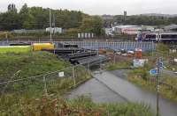 View south along the former alignment of the demolished Caledonian viaduct. It is planned that there will be a triangular junction with the Craigleith/Granton tram line here, if it is built. A viaduct on the Caledonian's Dalry Middle Junction to Haymarket West Junction can be seen in the background.  Coltbridge Junction signalbox was located on the east side of the line and at the north end of the Caledonian viaduct over the Edinburgh and Glasgow Railway - the junction itself being located at the south end. To the north of the signalbox, and south of Murrayfield station, there were sidings on either side of the Granton line (the Heriot Brewery was on the west side).<br><br>[Bill Roberton 27/09/2010]