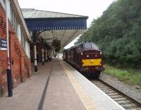 Poulton rarely sees anything other than DMUs these days but West Coast locos 37685 and 47760 are seen here running light engine following directly behind 5690 <I>Leander</I> and the <I>Severn Valley Limited</I> excursion [See image 30890]. At Blackpool North the diesels released the steam loco and later hauled the eleven coach train back to Kidderminster while 5690 made its way to the East Lancashire Railway. <br><br>[Mark Bartlett 02/10/2010]