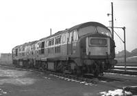 A pair of operational class 29s - D6137 in blue and 6130 (nearest the camera) in two tone green. Photographed on Eastfield MPD in February 1970.<br><br>[Bill Jamieson 14/02/1970]