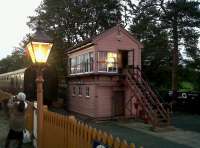 Arley signal box looking rather pink [see image 30783] at the Severn Valley Railway 40th anniversary gala. Hourly steam through the night - great stuff.<br><br>[Ken Strachan 27/09/2010]