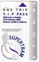 8 Oct 2010 marked the 50th Anniversary of closure of the former Sheffield Corporation trams operation. After a 33 year closure the Sheffield Supertram came on the scene in early 1994. Tickets were issued to council officers, and other dignatories, with some then making their way to friends and contacts, yours truly included. One of the Pre Opening One Trip VIP Travel Passes is shown here. <br><br>[David Pesterfield 27/02/1994]