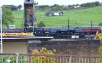 Preparing a locomotive for a railtour can take a long time. Ex LMS <br>
Pacific no 6233 is seen in the WCRC yard at Carnforth on 1 October 2010, having just been coaled in readiness for the following day's duties when it took a special from Carlisle to Stirling and then back to Carnforth. <br>
<br><br>[John McIntyre 01/10/2010]