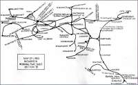 Map accompanying Scottish Region Working Timetable Section B, 15 June to 15 September 1957.� To keep it to one page and yet remain readable some liberties have been taken with geography and particularly with scale; for example Carstairs is shown as more than half way to Carlisle when in fact it's only about a quarter of the way.� Strictly speaking then it's a diagram and not a map.<br><br>[David Panton 15/06/1957]