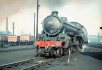Thompson B1 4-6-0 no 61245 <I>Murray of Elibank</I> in the yard at 64B on 28 March 1959. The locomotive spent most of its life here before seeing out its final two years or so at nearby Dalry Road. 61245 was finaly withdrawn from 64C in July of 1965 and cut up at Motherwell Machinery & Scrap, Wishaw, the following month.<br><br>[A Snapper (Courtesy Bruce McCartney) 28/03/1959]