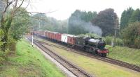 Gresley ex-LNER K4 2-6-0 no 61994 <I>The Great Marquess</I> arriving at Quorn on the Great Central Railway with a freight on 10 October 2010.<br>
<br><br>[Peter Todd 10/10/2010]