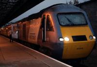 Evening gloom descends at Perth on 8 October as the 1200 East Coast Kings Cross - Inverness 125 calls, running approximately 15 minutes late.<br><br>[Brian Forbes 08/10/2010]