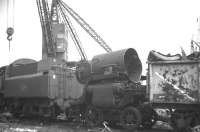 BR Standard Class 4 4-6-0 no 75062 in course of being cut up in the yard of T W Ward, Inverkeithing, in May 1968.<br><br>[Bill Jamieson 27/05/1968]