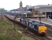 The return Inverness to Bristol special photographed at Perth on 11 October 2010 behind the twin DRS Class 37s nos 37610+37423 [See image 31012]<br>
<br><br>[Brian Forbes 11/10/2010]