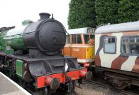 D49 no 246 <I>Morayshire</I> in company with a 'combat' DMU and D5830 at Loughborough on 10 October 2010.<br>
<br><br>[Peter Todd 10/10/2010]