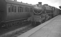 Stanier Black 5 4-6-0 no 45083 arrives at Workington in September 1962 with the 3.25pm Carlisle - Whitehaven train.<br><br>[K A Gray 22/09/1962]