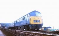 A <I>Western</I> diesel-hydraulic photographed leaving Dawlish in August 1975.<br><br>[Jim Peebles /08/1975]