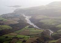 An aerial view from above Sandplace looking south towards Looe in October 2010. The line (east/left bank) follows the course of the Liskeard and Looe Union Canal.<br><br>[Ewan Crawford 27/10/2010]
