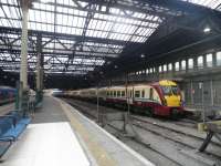The (currently) unusual sight of class 334s at 1055 on the 29th of October in Platform 17, Edinburgh Waverley.<br><br>[John Yellowlees 29/10/2010]