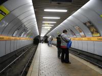 A look along the full length of the platform at Cessnock station on 16 October.  The Glasgow Subway is just like a real underground system only much smaller.  <br><br>[David Panton 16/10/2010]