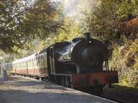 Giesl-ejectored austerity 0-6-0ST Repulse coasts into Newby Bridge on the LHR on 20 October.<br><br>[Bill Roberton 20/10/2010]