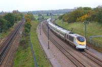 A St Pancras bound Eurostar on HS1 just north west of Ashford <br>
on 28 October 2010. The tracks on the left are those of the Ashford to Maidstone line.<br>
<br><br>[John McIntyre 28/10/2010]