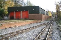 The modern shed at Alston that now serves the 2ft gauge South Tynedale Railway, seen here on 1 November 2010. Alston station stands in the right background.<br><br>[John Furnevel 01/11/2010]