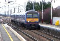 322 481 approaches Drem with a North Berwick to Waverley service. The five 322s are doomed, in Scotland anyway, but I'm cagey about dates as it seems to depend on the rollout on the A-B line.<br><br>[David Panton 13/11/2010]