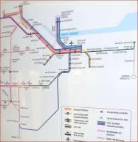 A snapshot of the east end of the central Scotland ScotRail network <br>
map, photographed on a Class 322 on 13 November 2010. It will be interesting to note how they cope with Airdrie - Bathgate. Apropos of nothing, Croy looks like a major rail interchange whereas in fact no trains at all terminate there.<br>
<br><br>[David Panton 13/11/2010]