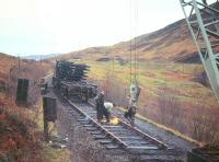 Track lifting operations on the Callander & Oban line at the northern end of Glen Ogle in December 1966.<br>
<br><br>[Frank Spaven Collection (Courtesy David Spaven) /12/1966]