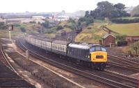 Peak class 45 no D61 <I>The Royal Army Ordnance Corps</I> passes Clay Cross South Junction south of Chesterfield with a down express in July 1971. If the reporting number is correctly displayed, the destination must be Manchester Piccadilly and the train will be the 06.50 from St. Pancras. Although this started and finished its journey in the LMR, it traversed the ER for a short distance hence the 1M number.<br>
<br><br>[Bill Jamieson 19/07/1971]