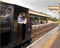 Tea break at Okehampton, 30 July 2006. The driver takes a break after bringing in a train from Meldon Quarry.<br><br>[Ian Dinmore 30/07/2006]