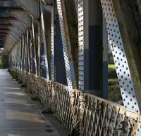 Part of the former rail deck of Ashton Swing Bridge on the Bristol Port Railway, photographed in 2010. Sadly, the historic structure appears to be 'thriving on neglect'. [See image 31559]<br>
<br><br>[Peter Todd //2010]