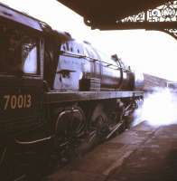 The BR (Scottish Region) Easter Grand Tour prepares to leave Hellifield on 13 April 1968 behind Britannia Pacific no 70013 <I>Oliver Cromwell</I>.<br><br>[Jim Peebles 13/04/1968]