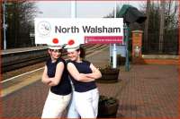 Paston Sixth Form College Matelots celebrating sponsorship of the new station name plates at North Walsham, Norfolk, on 5 March 2010.<br><br>[Ian Dinmore 05/03/2010]