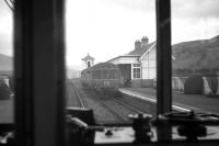 Front end view from the 9.05am Edinburgh-Peebles-Galashiels DMU as it crosses the 9.58am ex-Galashiels reverse working at Innerleithen station on Saturday 3rd February 1962, the last day of scheduled passenger services over the line.<br><br>[Frank Spaven Collection (Courtesy David Spaven) 03/02/1962]