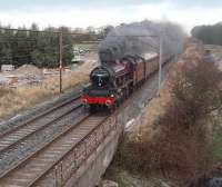 It seems that Statesman Rail have got the formula right for the <I>Fellsman</I> specials and the <I>Christmas Fellsman</I> has been fully booked for weeks. A clear crisp morning on 27 November meant there was just enough light to capture 5690 <I>Leander</I> on the first leg at Woodacre, heading for Preston with the fireman obviously working hard.<br><br>[Mark Bartlett 27/11/2010]