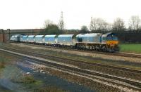 National Power liveried 59201 heads north with a rake on the Castleford line at Burton Salmon on 7 March 1997, making for Milford Junction.<br><br>[David Pesterfield 07/03/1997]
