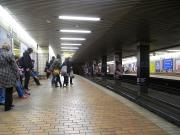 Passengers waiting on the Inner Circle platform of St Enoch subway station on 27 November 2010.<br><br>[David Panton 27/11/2010]