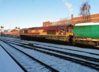 66085 with the Riccarton tank train standing at Kilmarnock station. At this point in time - 14.45 on 7 December - it had been held there for just over 24 hours.<br><br>[Ken Browne 07/12/2010]