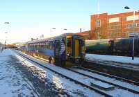 156.508 shunting back into platform 2 at Kilmarnock in front of 156.431. About the only movement this morning, 8 December 2010.<br><br>[Ken Browne 08/12/2010]