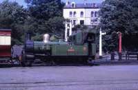 Beyer Peacock 2-4-0T No. 12 <I>Hutchinson</I> seen outside Douglas station in the summer of 1969. At this time services still ran to Peel and Ramsey as well as Port Erin. No. 12 was subsequently rebuilt with a larger boiler and different cab but has since reverted to original condition and is still a regular performer on the Isle of Man Steam Railway line to Port Erin. <br><br>[David Hindle //1969]