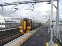 158 705 stands at Bathgate waiting to return to Edinburgh on 24 <br>
November 2010.<br><br>[David Panton 24/11/2010]