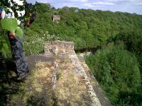 Don't walk, paraglide: an intrepid Railway Rambler considers his options on 23 May 2010, having arrived 39 years too late to walk across the deck of the Tees viaduct. The bridge was built by Thomas Bouch (of Tay Bridge notoriety), at a cost of 25,119. [See image 31910]<br><br>[Ken Strachan 23/05/2010]