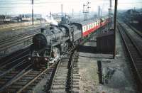 BR Standard class 4 2-6-0 no 76111 leaves Craigentinny sidings with empty stock in September 1959.<br><br>[A Snapper (Courtesy Bruce McCartney) 30/09/1959]