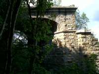 ..and here, [see image 31904] is why you shouldn't get too close to the edge. Notice the impressive skew stonework under the arch. This is the South pier of the former viaduct, looking West from the adjacent (steep) footpath from Barnard Castle in May 2010.<br><br>[Ken Strachan 23/05/2010]