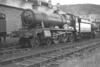 Ex-GWR Collett 'Hall' class 4-6-0 no 5928 <I>Haddon Hall</I> photographed in the shed yard at 87J Goodwick, to the north west of Fishguard, on 4 October 1961.<br><br>[K A Gray 04/10/1961]
