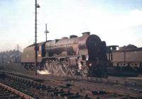 Royal Scot no 46105 <I>Cameron Highlander</I> in the shed yard at Polmadie in September 1959. <br><br>[A Snapper (Courtesy Bruce McCartney) 26/09/1959]