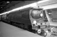 The LCGB <I>Hampshire Branch Lines</I> railtour at Salisbury on 9 April 1967. Bulleid <I>Battle of Britain</I> Pacific 34057 <I>Biggin Hill</I> has just taken over from 35023 which had brought in the special from Waterloo.<br><br>[Robin Barbour Collection (Courtesy Bruce McCartney) 09/04/1967]