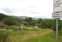 The former railway bridge over the Tweed at Cardrona looking north towards Peebles on a Sunday morning in August 2010. Nowadays the bridge is used by walkers and golfers.<br><br>[John Furnevel 08/08/2010]