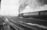45353 storms past Blackpool North shed with the 2.30pm to Leeds via Manchester on 26 December 1967. <br><br>[Robin Barbour Collection (Courtesy Bruce McCartney) 26/12/1967]